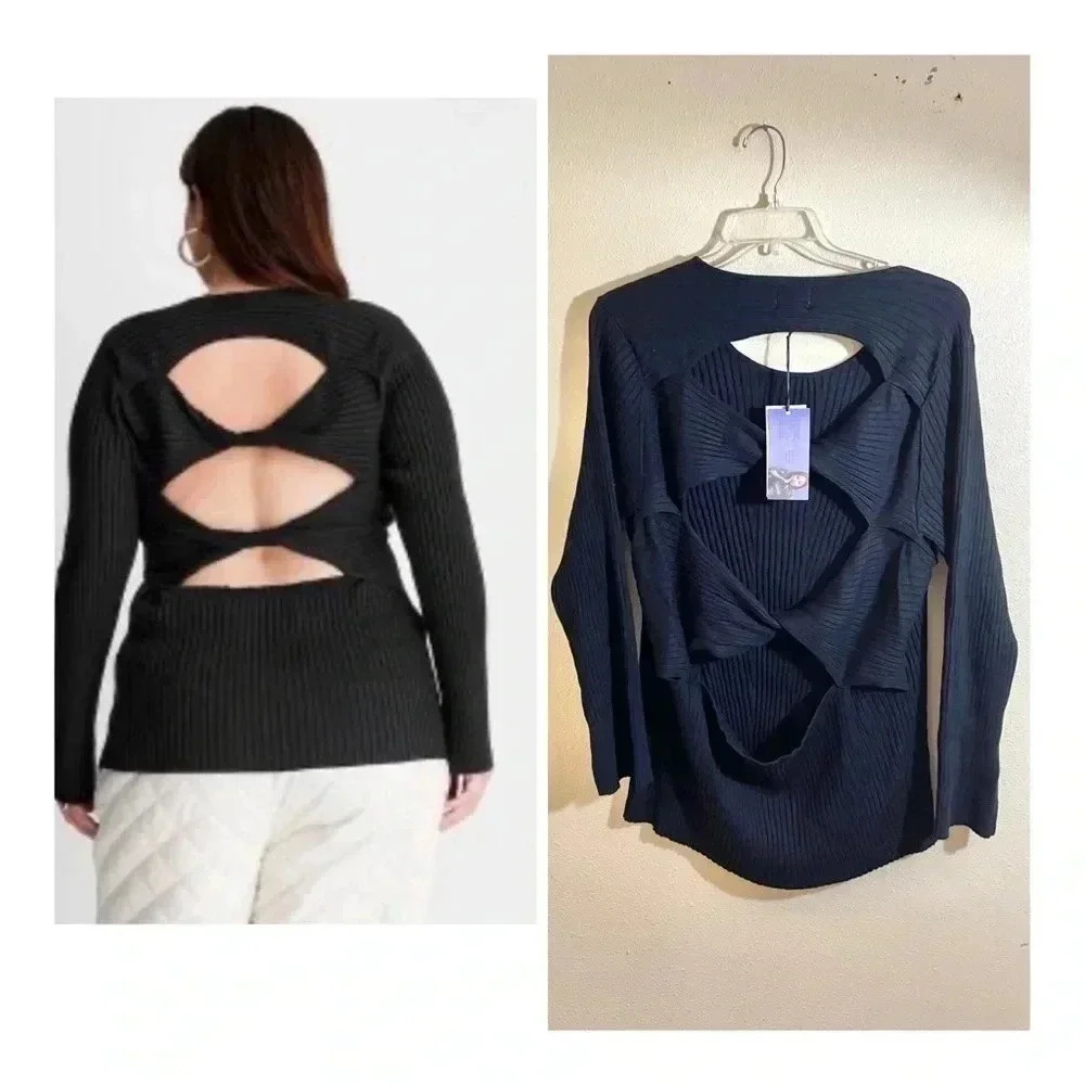 Future Collective Size 3X Black Twisted Back Sweater Kahlana Barfield Brown NEW